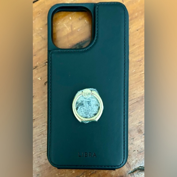 Libra Black Leather Case iPhone 15 RIFD - Picture 1 of 8